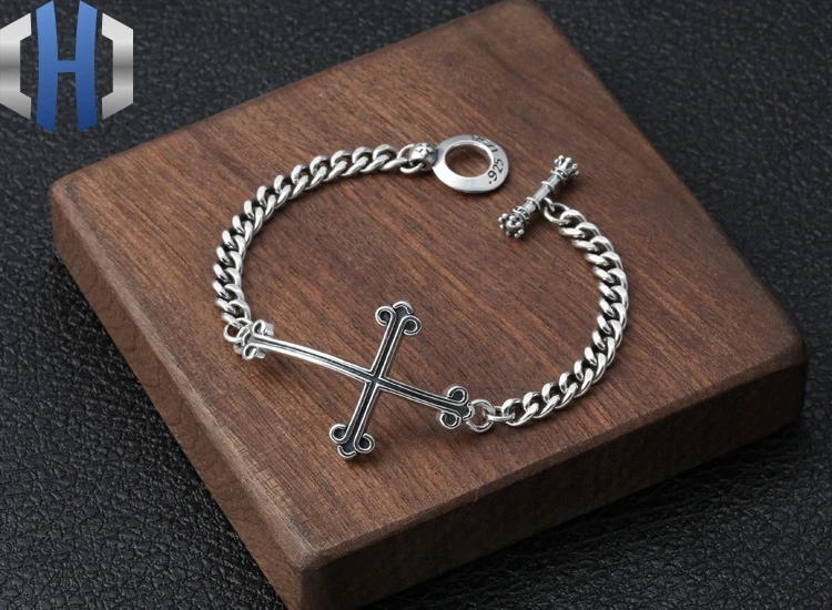 S925 Стерлинговое серебро, ювелирные изделия, тайское серебро, популярные дикие браслеты на запястье, индивидуальные мужские и женские крестообразные буквы, браслет