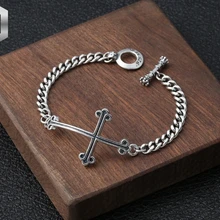 S925 Стерлинговое серебро, ювелирные изделия, тайское серебро, популярные дикие браслеты на запястье, индивидуальные мужские и женские крестообразные буквы, браслет