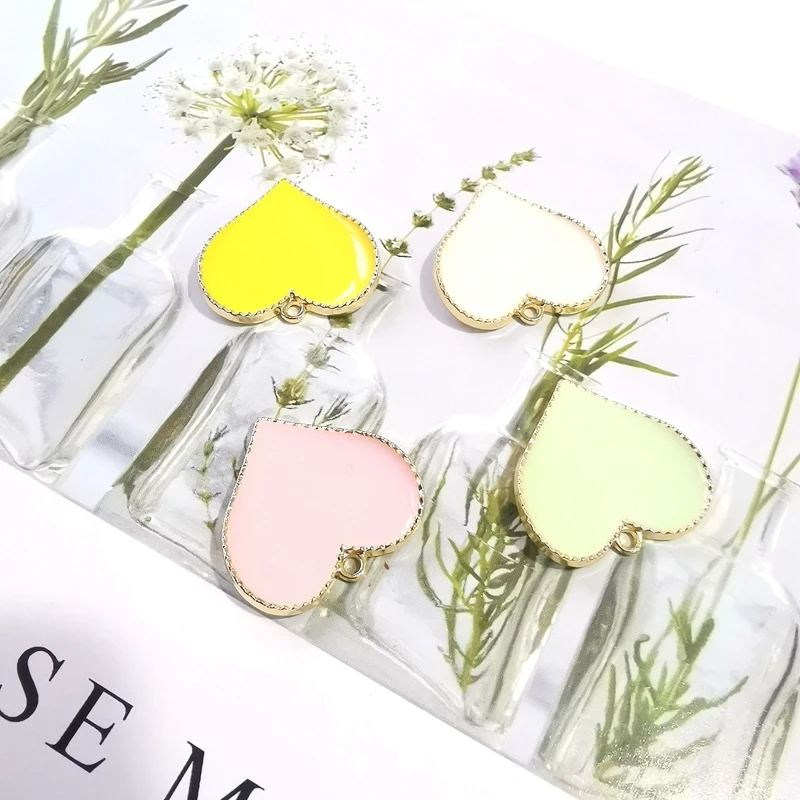 

2020 New Solid color Heart-shaped Alloy Dripping Oil Pendant Earrings Accessories Jewelry Making Supplies Earring Findings 4pcs