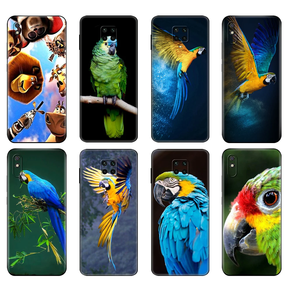 Custodia In Tpu Nero Per Xiaomi Redmi 7A 8 8A 9 9A 9C Custodia Redmi Note 8T 8 Pro T Note 9 9S 9 Pro Custodia Funny Parrot Blue Color