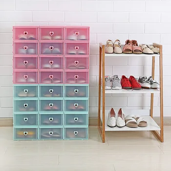 

2pc Plastic shoebox Transparent pp storage shoe boxes thickened shoes organizer Drawer can be superimposed combination cabinet