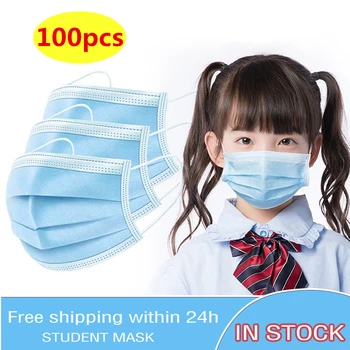 

100PCS Children Face Masks 3 Layer Elastic Mouth Mask Kids Disposable Mask Soft Breathable Mondkapje Nonwoven Blue Boys Girls