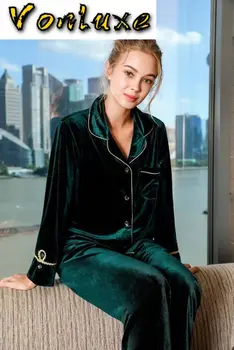 

Women Velvet Pajamas Set 2 Piece 2020 Autumn Winter Vintage Retro Home Pants Sleepwear Pijamas Night Sleep Wear Nighties