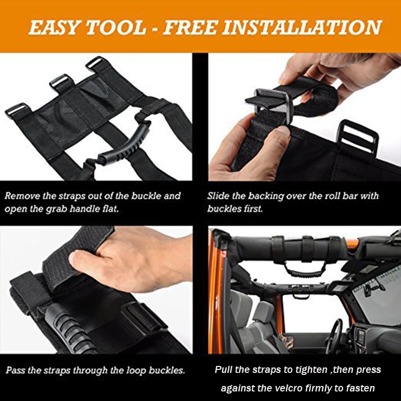 2 PCS Roll Bar Grab Handles for Jeep Wrangler JK TJ YJ Black Car Truck Interior Roof Handle Roll Bar Hand Grip High Quality
