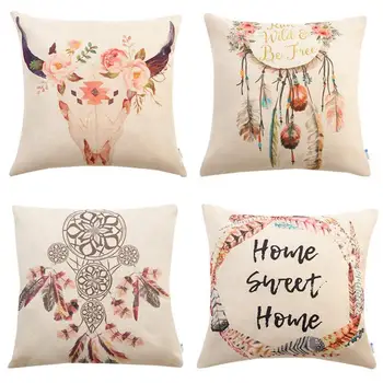 

Set of 4 Bohemian Style Decorative Throw Pillow Covers 18 x 18 Inch for Sofa Couch Decor Dreamcatcher