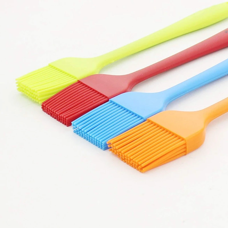 Set Of 4 Silicone Pastry Basting Grill Barbecue Brush- Solid Core And Hygienic Solid Coating- 4 Bright Colored Red, Blue, Oran