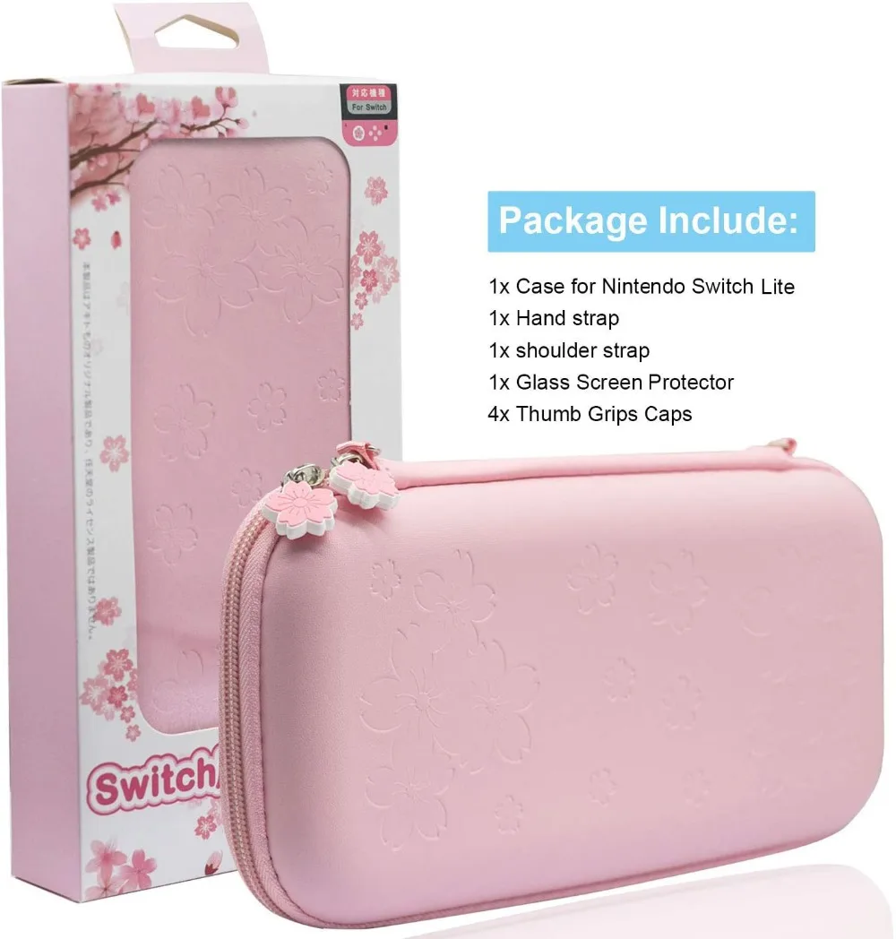 Kit de Acessórios para Transporte Nintendo Switch Lite em Rosa Vidro Protetor de Tela Polegar Aderente - Image 2