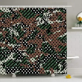 

Shower Curtain Set with Hooks 72x72 Camoflage Forest Jungle Brown Pattern Dot Black Woodland Fashion Force Design Abstract