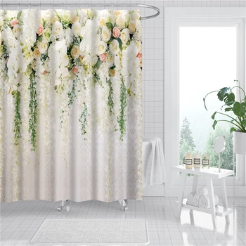 

Flowers Printing Shower Curtains Bathroom Curtain Sets with 12 Hooks Waterproof and Mildew Proof Bath Screen for Bathroom DW189