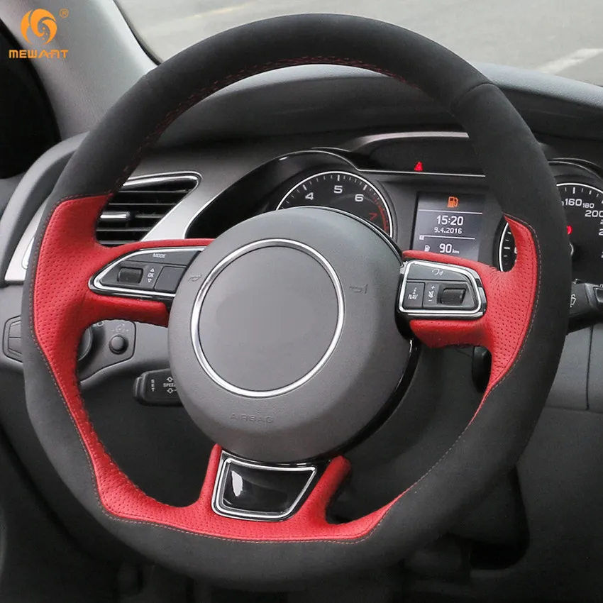 MEWANT черный замшевый красный кожаный чехол рулевого колеса автомобиля для Audi A1 A3 A5