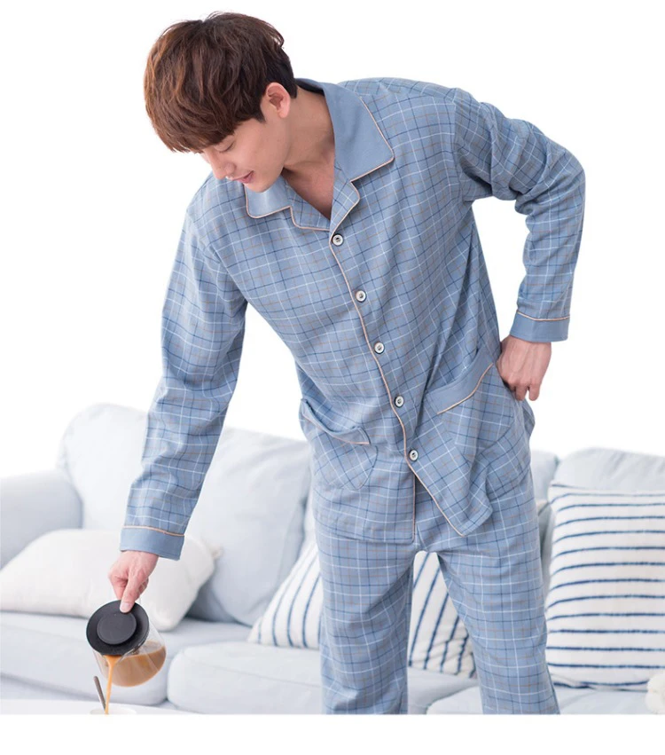 mens christmas pjs Men Sleepwear Pajamas Set for Men Casual Home Clothe Autumn Winter Nightwear Suit Full Sleeve Long Pants Striped Pyjamas Set cotton pyjama set