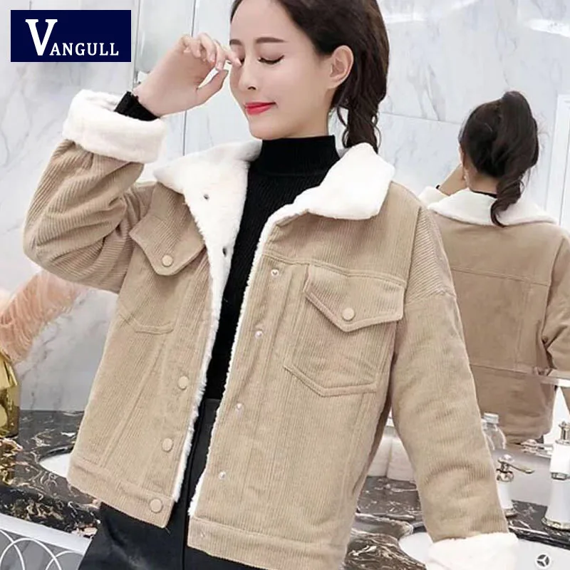 Khaki No Pet pendant Vangull осенне-зимняя Вельветовая Базовая Женская куртка зимняя куртка женская куртка с длинными рукавами Повседневная однобортная джинсовая куртка - Цвет: Khaki No Pet pendant