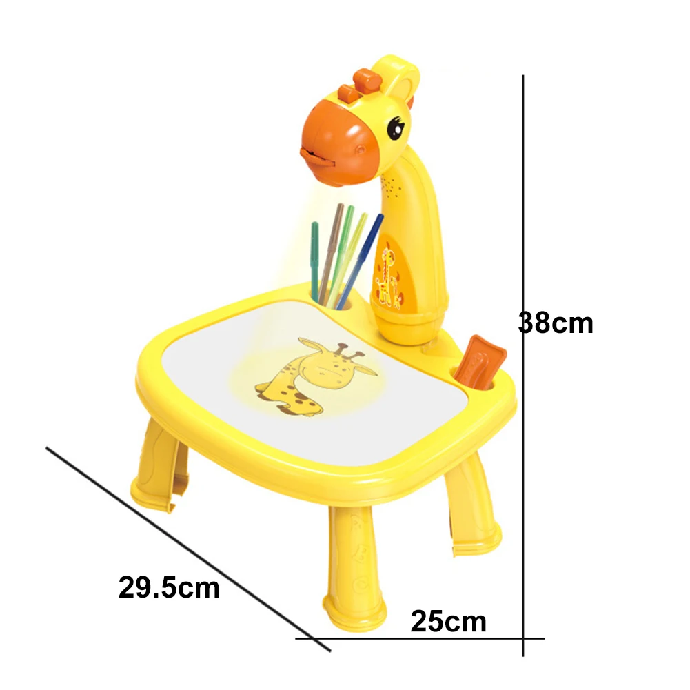 MOTINGDI CAR GMultifunctional Giraffe Projection Drawing Board Detachable Projector Painting Table Graffiti Writing Board Paint Board Desk Learning Paint Tools Educational Toys for Girl Boy Yellow