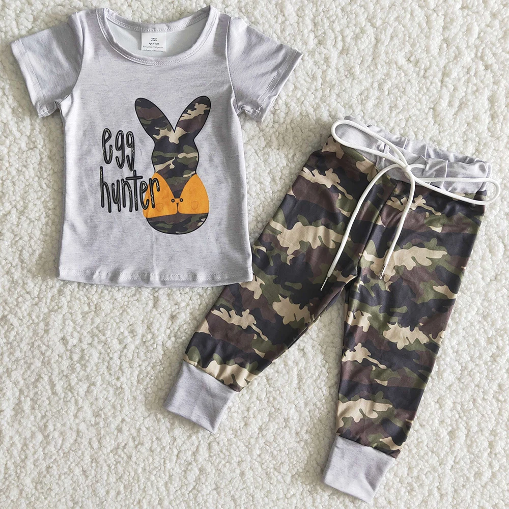 

Hot Sale Toddler Boy Clothes Easter Bunny Boutique Kid Boys Clothing Egg Hunter Fashion Baby Boys Clothing Short Sleeve Pant Set