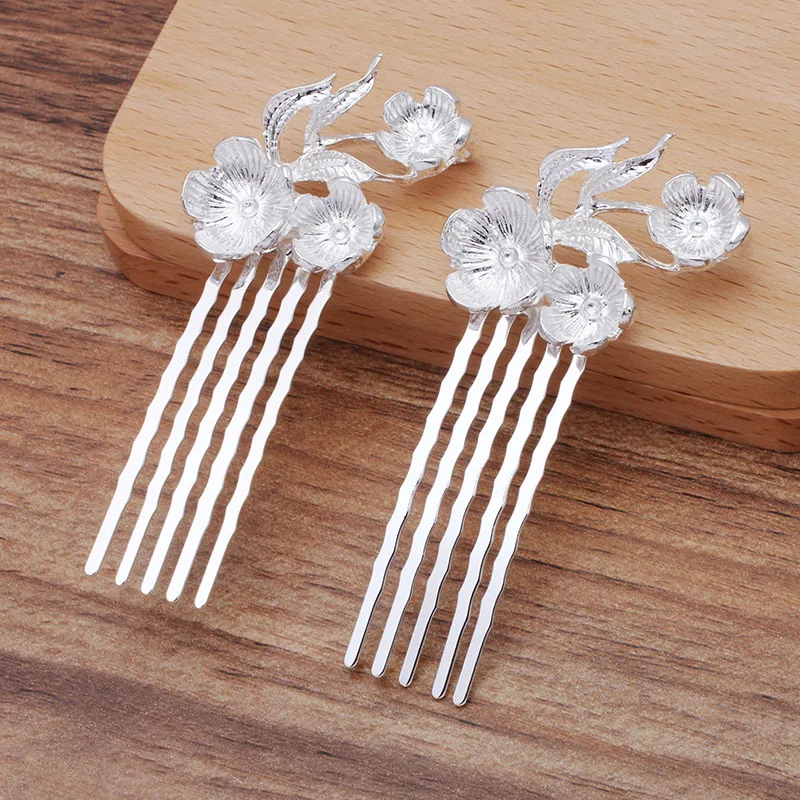 10 PCS 50x15mm 합금 꽃 지점 머리카락베이스 골드/실버 5 치아 헤어 빗 설정 DIY 쥬얼리 액세서리