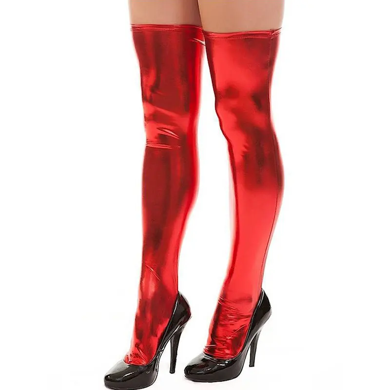 1 пара, женские чулки из искусственной кожи, гольфы, Длинные высокие ботинки, черные, красные, серебристые, золотые сексуальные чулки - Цвет: Красный