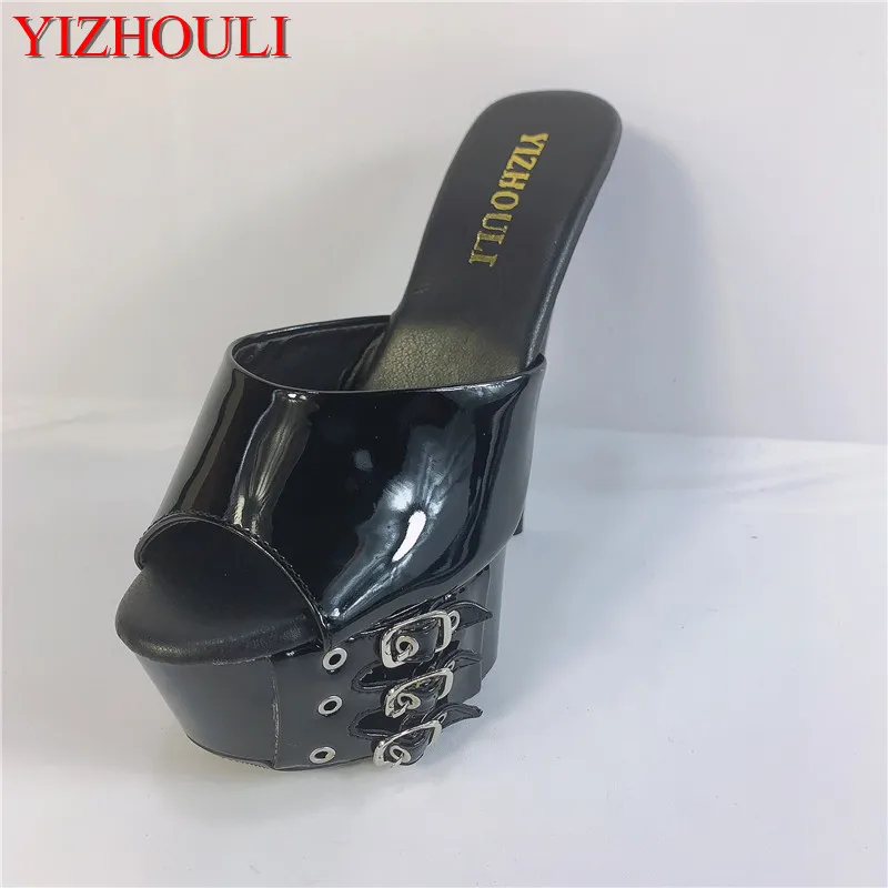 15cm belt buckle ultra high heels, sexy night cool slippers, lady shoes temperament of the lacquer that bake Dance Shoes
