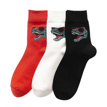 

Men's tube socks pure cotton Korean version of Luokou dinosaur cartoon pattern personality street men's trendy socks funny socks