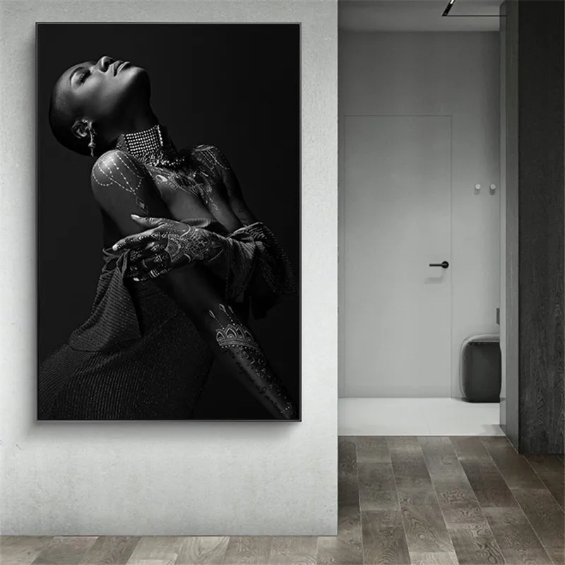 

African Black Nude Woman Oil Painting on Canvas Posters and Prints Scandinavian Wall Art Picture for living room Home Decor