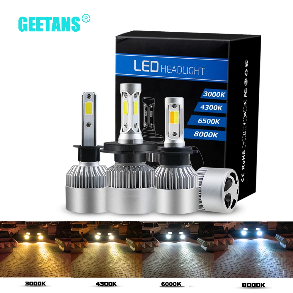 Светодиодные лампы GEETANS H7 светодиодный H4 H1 COB для автомобильных фар 9005 9006 H3 H8 H9 H11