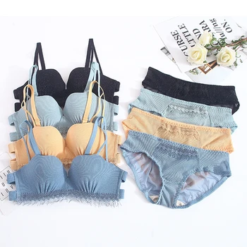 

2020 bra set women's mesh without steel ring without shoulder strap gathering adjustment type non-slip Japanese girl sexy briefs