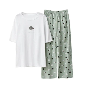 

Jodimitty Cotton Casual Women Pajamas Sets Summer Animals Print Short Sleeve Sleepwear Sets Home Suits Nightwear For Women