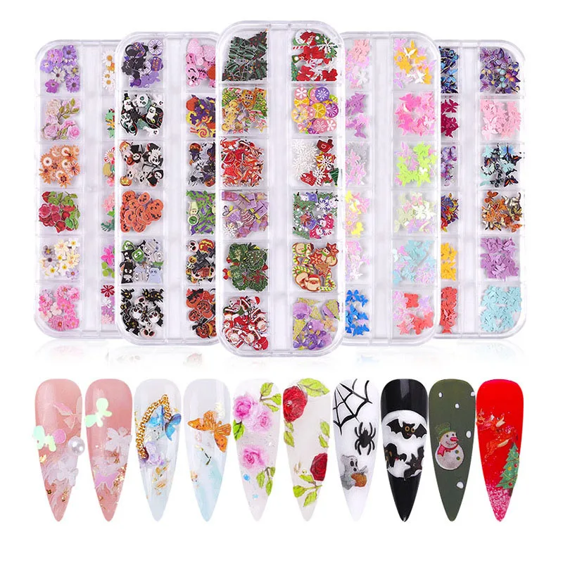 

Wood pulp butterfly Designs Gel Nail Decoration 3D Halloween Style Gel Polish Sequins Supplies Nail Art Decals set