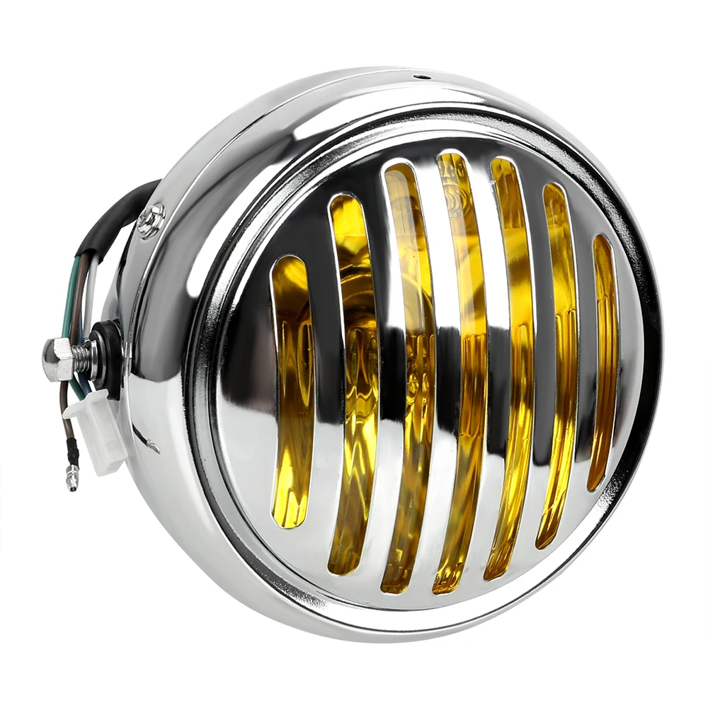 FORAUTO DC 12V мотоцикл ретро-фары круглая Лампа мотоцикл гриль головной светильник передний Светильник Универсальный Автомобильный Стайлинг - Цвет: Silver and yellow