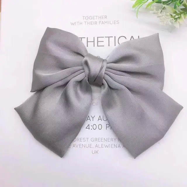 Fashion Ribbon Hairgrips Big Large Bow Hairpin For Women Girls Satin Trendy Ladies Hair Clip New Cute Barrette Hair Accessories Gray