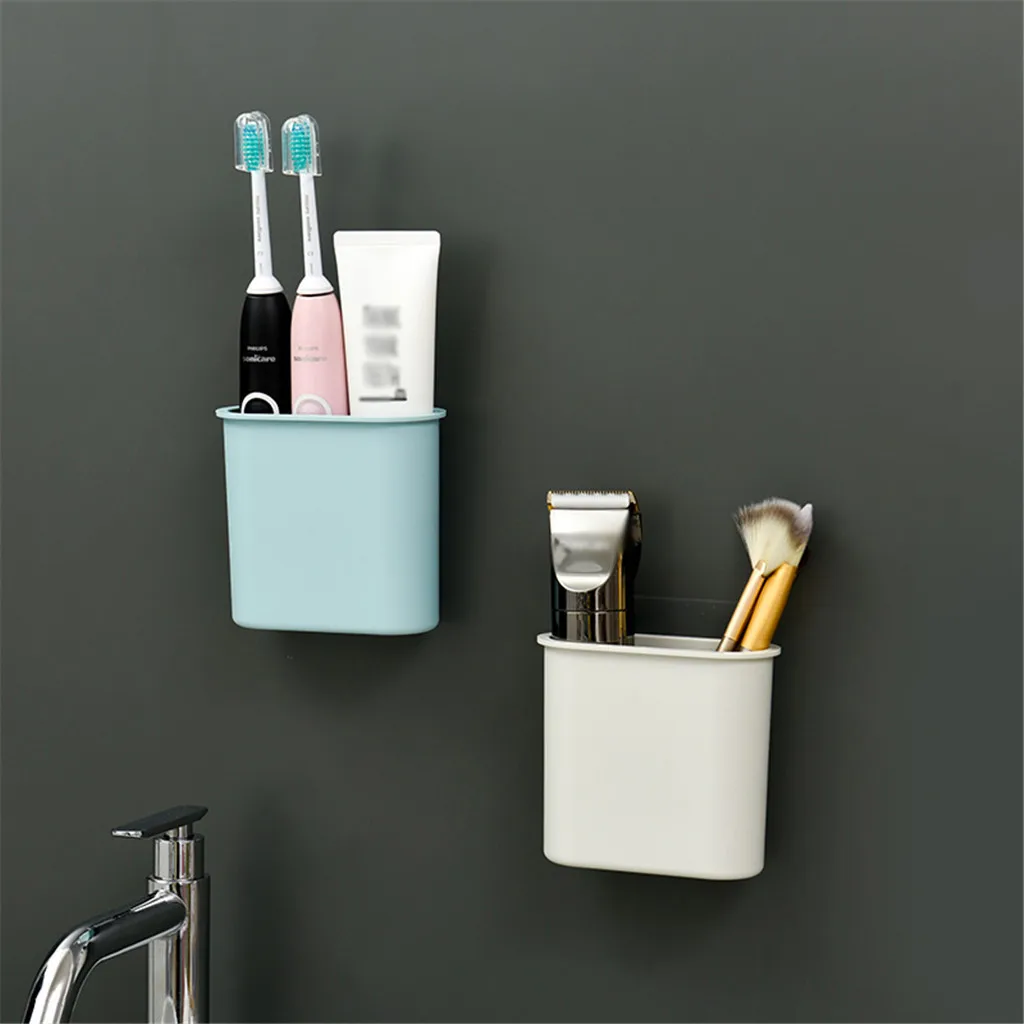 

Seamless Wall-Mounted Storage Holder Bathroom Toothbrush Toothpaste Toiletries Storage Box Kitchen Spoon Fock Organizer Rack