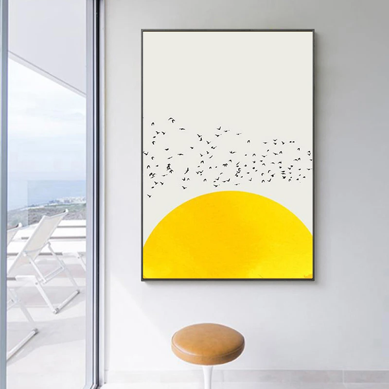 

Thousands Of Birds Poster For Kid Room Wall Art White And Yellow Color Animal Canvas Prints Bird Decorative Picture Cuadros