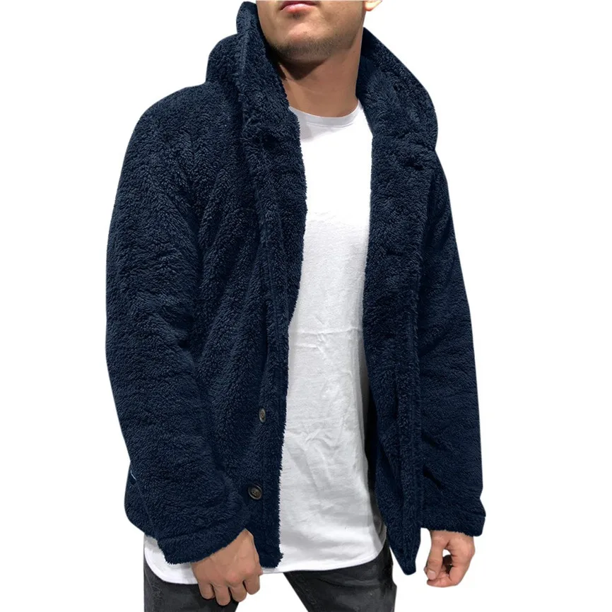Blue Новинка, повседневные мужские куртки, мужская мода, Осень-зима, однотонный кардиган, Повседневная блуза, флисовые топы, пальто, Chaqueta Hombre - Цвет: Blue