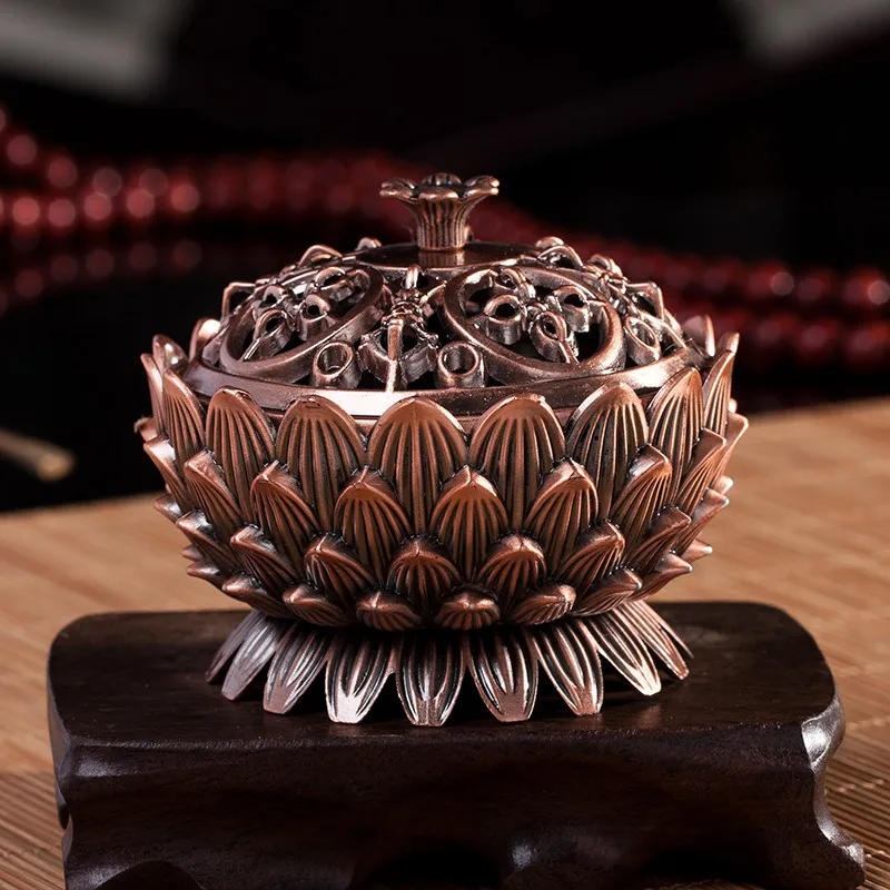 

Lotus Shape Alloy Incense Burner Brass Mini Sandalwood Coil Incense Censer Creative Home Office Decor