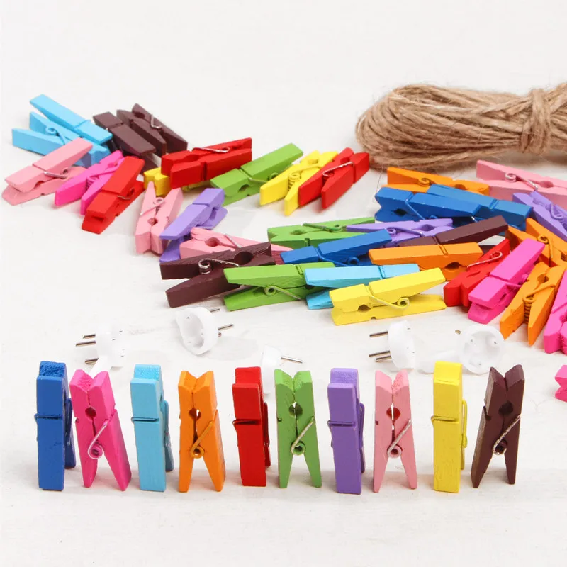 

20-80Pcs Color 3.5cm Small Wooden Clips DIY Craft Party Decoration Arts Cute Small Clamps For Memo Paper Bookmark Photo Clips