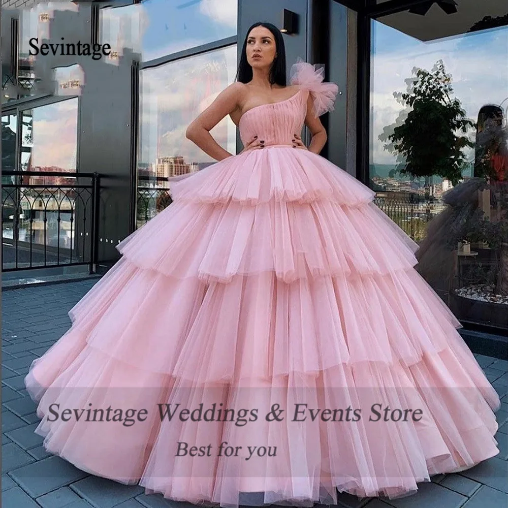 Quinceanera Dresses Sevintage Pink One Shoulder Quinceanera Dress