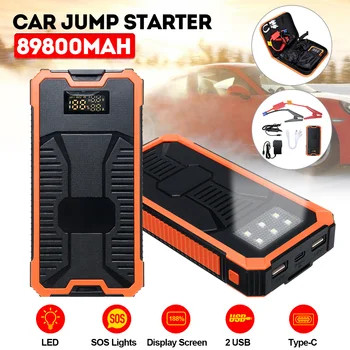 

89800mAh 12V LCD Portable Car Jump Starter Power Supply Battery Booster Power Bank 2A Fast Charger 2 USB Output UK/US/EU Plug