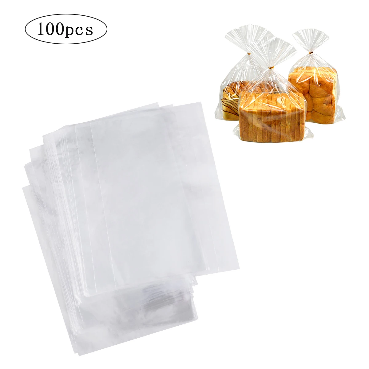 

100pcs Plastic Bread Bags Clear Treat Bags Baking Transparency Gusset Style Toast Bags Poly Bags Home Dessert Store Party Bakery