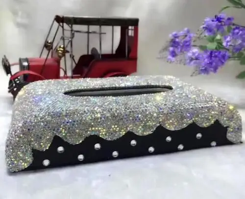 Автомобильная коробка для салфеток, держатель для салфеток с кошкой Китти, Стразы ручной работы, коробки для украшения дома и кухни, контейнер для Hello Kitty - Цвет: H 21x5x12cm