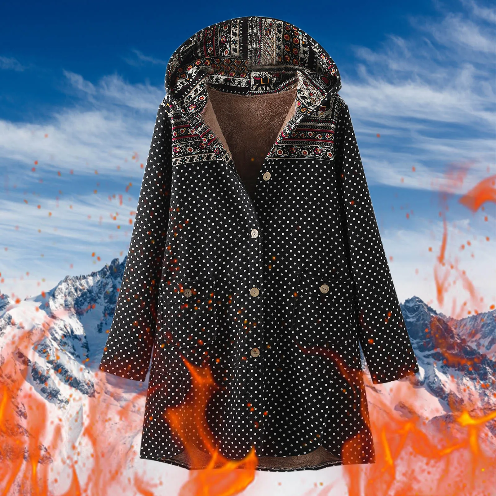 2021 Winter Padded Coats Printed Warm Hoodie Women Plus Size Cotton Buttons Jacket Medium Long Parkas Thick Hooded Outwear | Женская