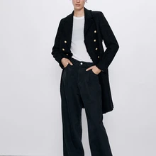 Модные женские осенние махровые пальто черные двубортные длинные пальто Офисная Женская верхняя одежда женская уличная одежда пальто XZ2263