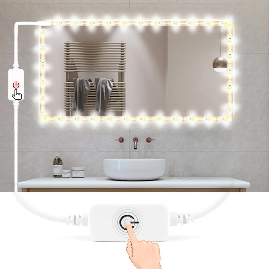 Waterproof LED Strip Mirror Light Bathroom 5V USB Touch Control Dimmable Strip Led For Mirror Table Wardrobe Makeup Light afbeelding