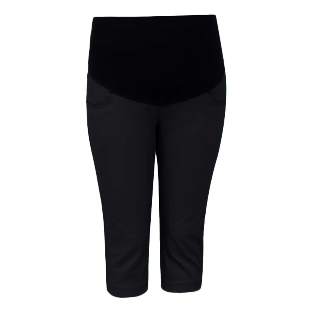 Брюки до середины икры для беременных женщин; повседневные брюки с высокой талией для беременных - Цвет: Black