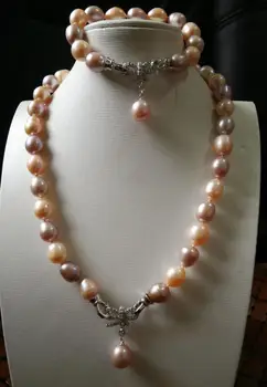 

8-9 mmGenuine Natural South Sea Multi-Color Pearl Necklace Bracelet sets AAAAAAA Free shipping