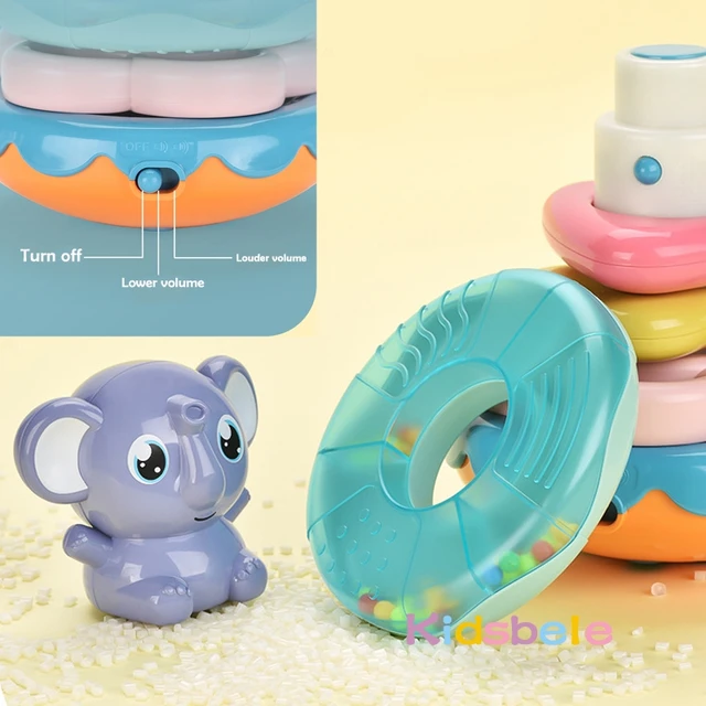 Baby Musical Toy Rattles For Kids Infant Interactive Stacking Ring Tower Early Learning Elephant Toddler Educational Tumbler Toy 4