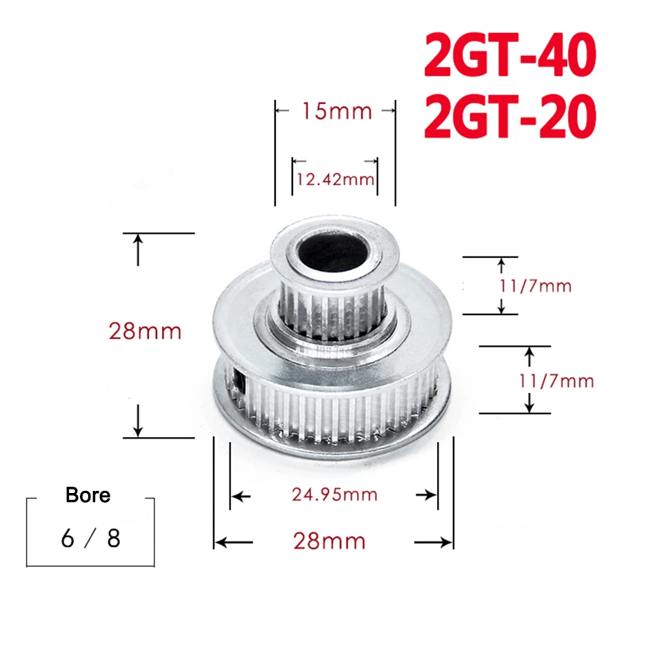 

1Pcs 2GT 40/20 tooth Timing Pulley Double Round-Headed Synchronous Wheel Gear For 3D Printer Parts Width 7mm 11mm Bore 6mm 8mm