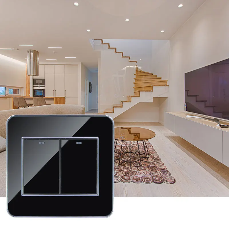 

Smart Wall Touch Sensor Switch Glass Panel AC220 EU/UK Standard 2 Gang 2 Ways Electricity Break Automatically Disconnect