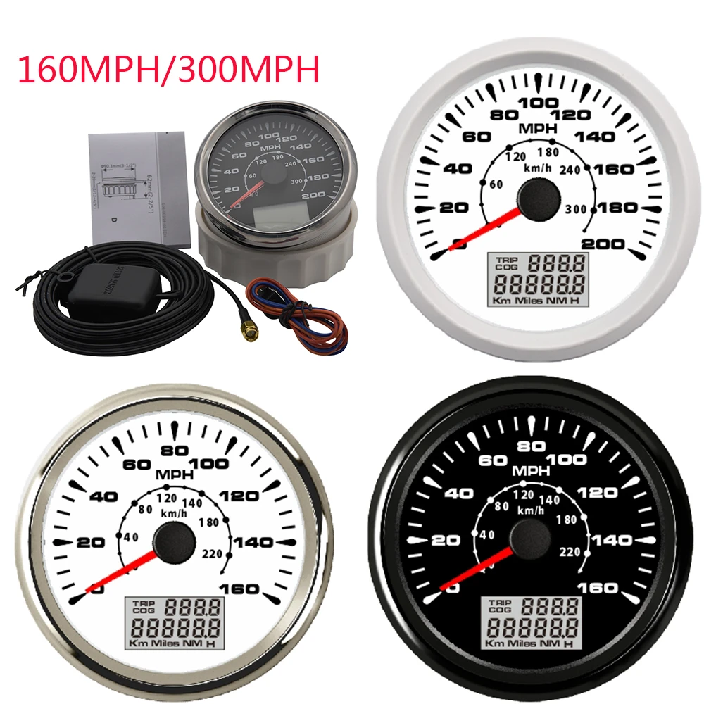 Universal 3-3/8" GPS 200MPH 300KM/H Speedometer Gauge Red LED Backlight For Car 