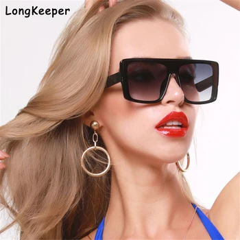 

LongKeeper Fashion Black Women's Sunglasses Vinatge Square Rectangular Sunglass Flat Top Mirrored Shades Luxury Women Sunglasses