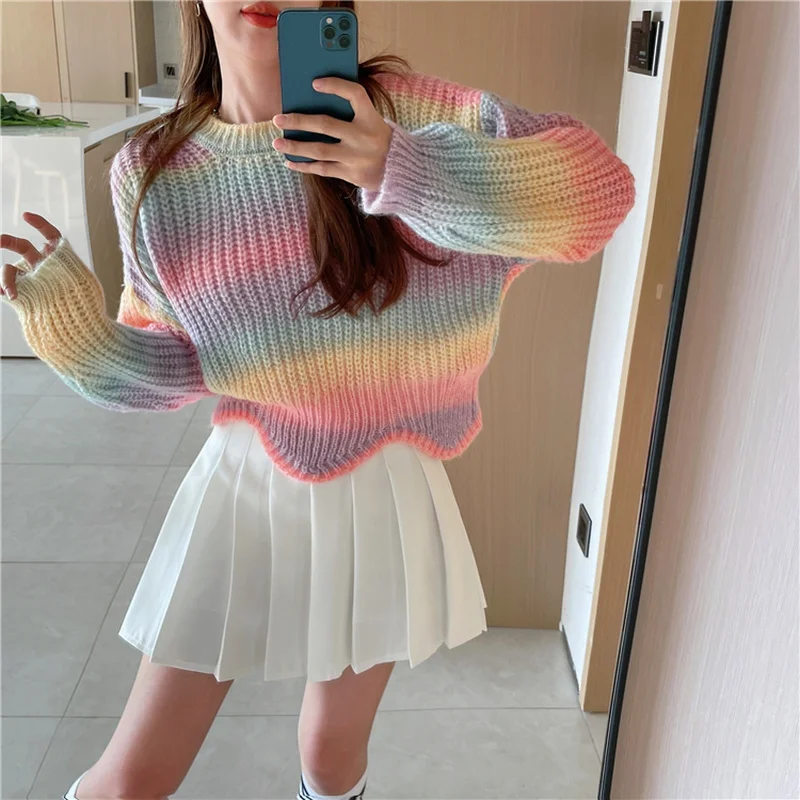 良質トップ 女性のためのレインボーストライプのセーター セクシー 日本の女性のためのファッショナブルな服 ストライプのセーター 大特価品 Palmwoodsretreat Com