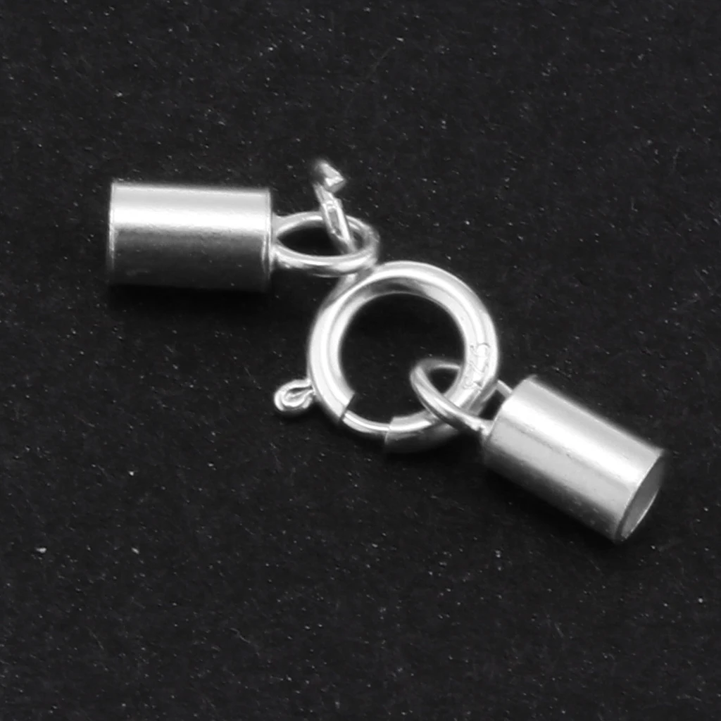 Solid Premium 925 Sterling silver color Kumihimo Rope Cord Clasp Suede Leather Jewelry Clasp Tube DIY Connector  Craft Findings